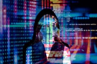 Dívka obklopená technologickými motivy Dívka obklopená technologickými motivy